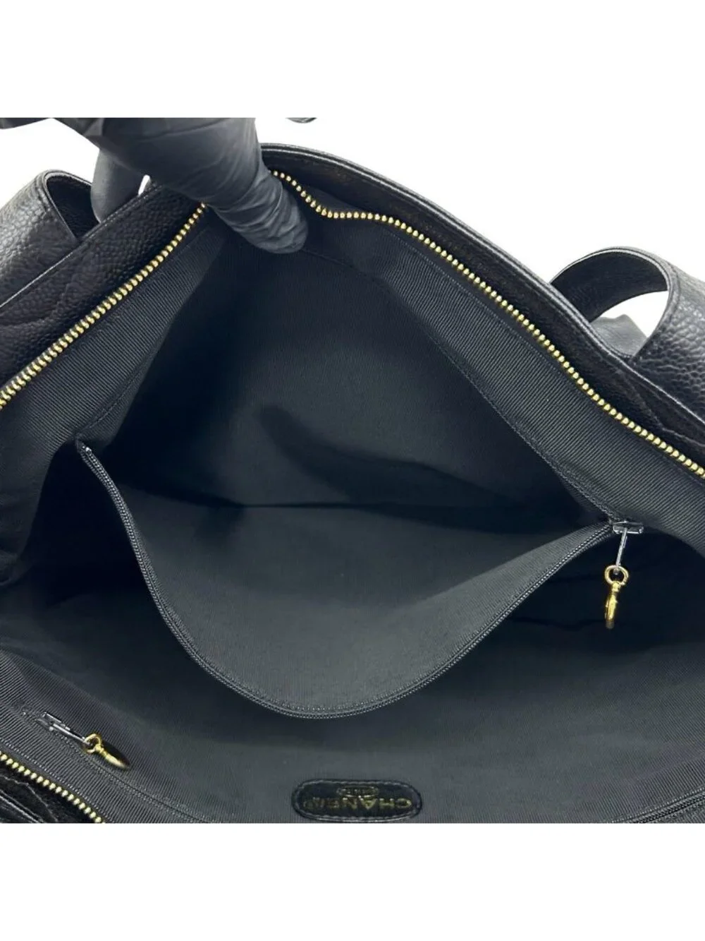 Chanel Vintage CC Logo Caviar Leather Tote Bag Black